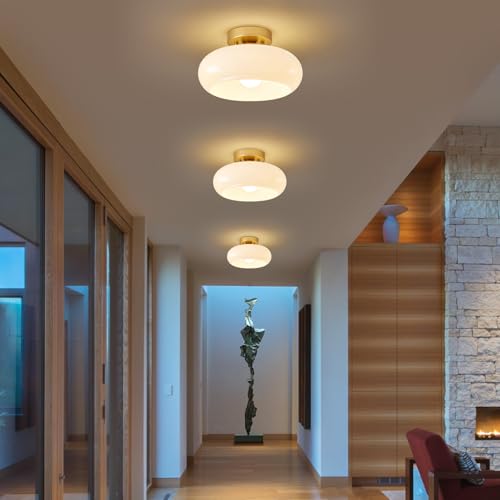 Mid Century Modern Gold Semi Flush Ceiling Light 11.0 Inch
