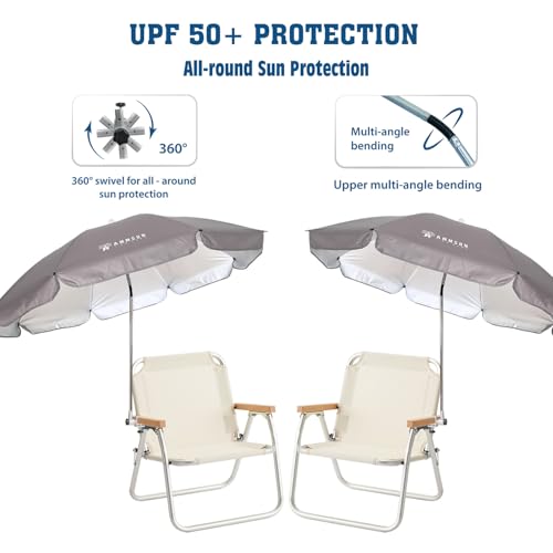Chair Umbrella with Universal Clamp Adjustable 47 inches and 360° Swivel & UPF 50+ Protection Portable Sun Umbrella (2 Count)