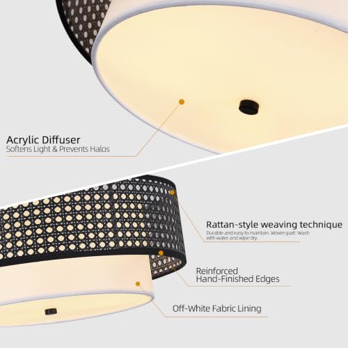16" Black Rattan Ceiling Light