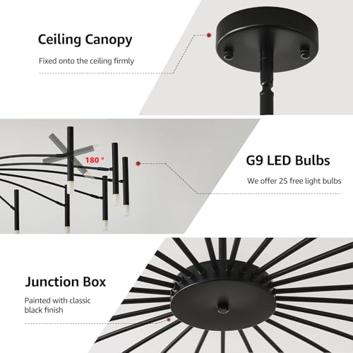 25 Light Modern LED Chandelier 53" Large Black Farmhouse Chandelier