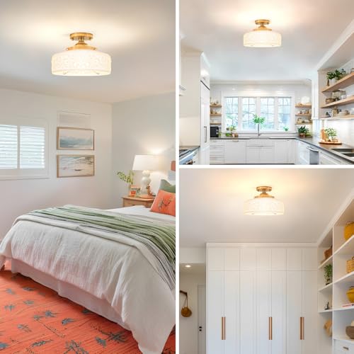 Gold Semi Flush Mount Ceiling Light with Hand