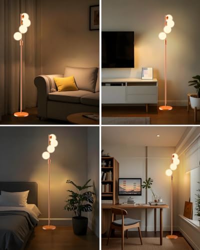 Mid Century Modern 4 Globe Orange Floor Lamp Dimmable Standing Lamp with 3000K Warm White Bulbs Included (4 Count)