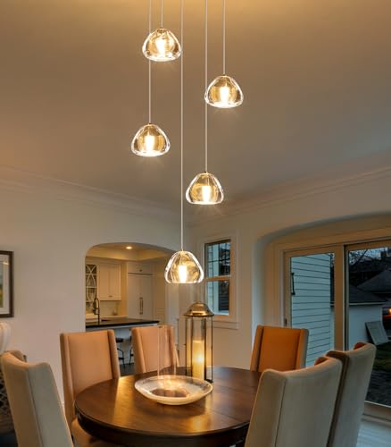 Modern LED Chandeliers for Dining Room Kitchen Pendant Lights Lighting for Island Dimmable Fixtures Bubble Crystal Floating Chandelier LED Lights Antique Gold