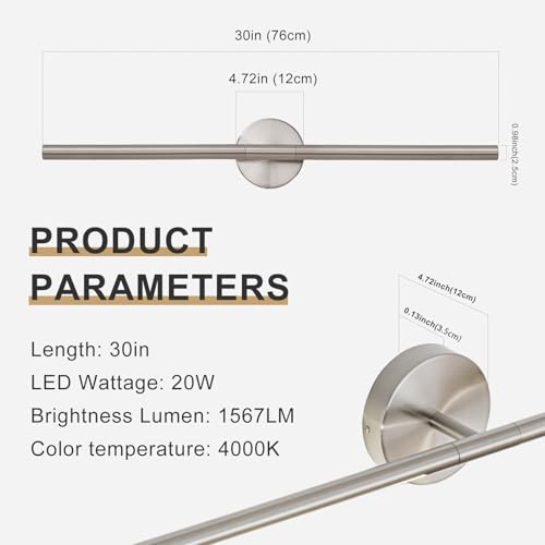 Brushed Nickel Bathroom Light Fixtures Over Mirror 30 Inch