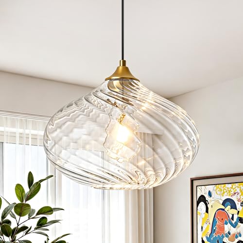 11in Gold Pendant Lights Kitchen Island with Clear Glass Shade 1Pack