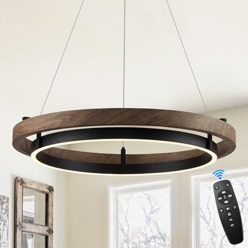 LED Ring Chandelier Dimmable Black Walnut Wood Chandeliers