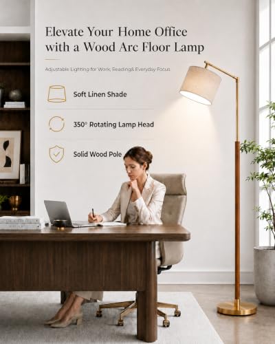 Real Wood Floor Lamps for Living Room (Soild Wood & Gold)