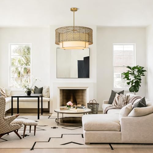 25.6" Large Rattan Chandelier