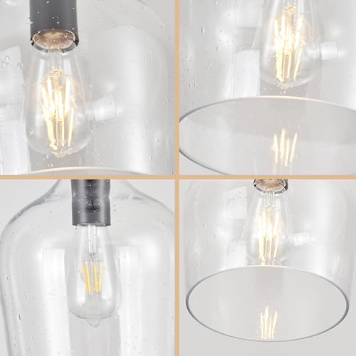 Seeded Glass Pendant Light Modern Black 1 Light Single Dome Pendent Lighting Fixtures for Kitchen Island Dining Room Hallway