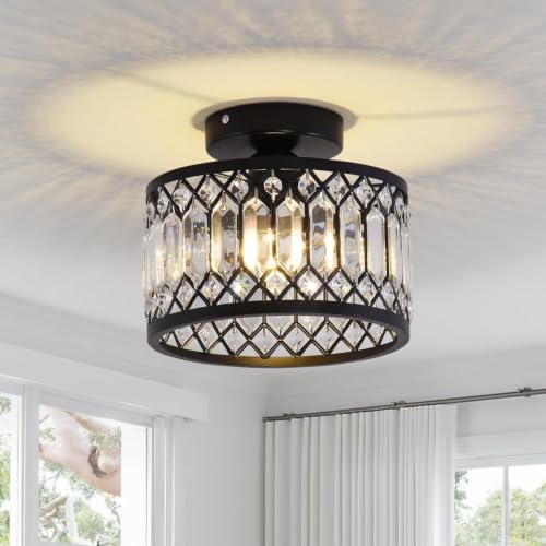 Crystal Black Ceiling Light Fixture Modern Semi Flush Mount
