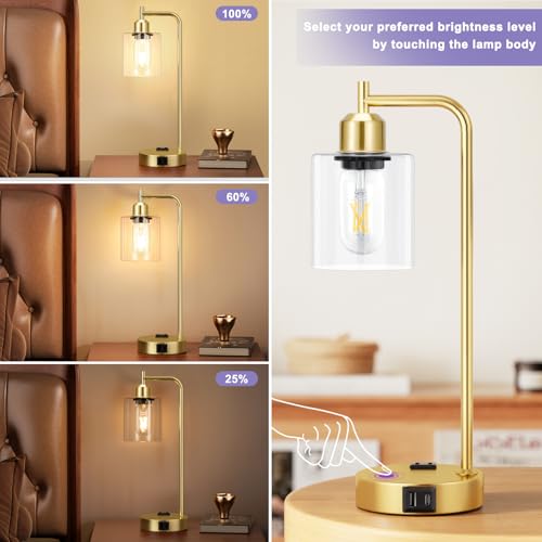 Industrial Gold Table Lamp for Bedrooms Set of 2 (2 Count)