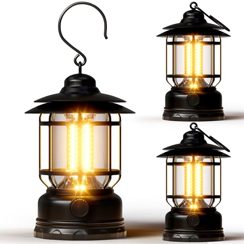 Retro LED Black Portable Battery Powered Camping Lanterns (3 Count)
