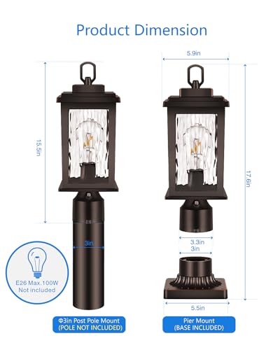 Oil Rubbed Bronze Dusk to Dawn Outdoor Post Lights 2 Pack (2 Count)