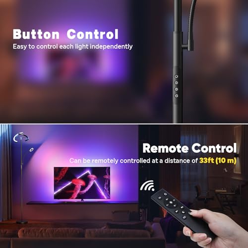 Upgraded 36W RGBCW Floor Lamp with Ring Reading Lamp