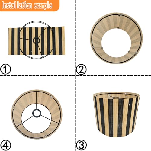 bamboo lamp shade modern decorative black stripe groovy unique Lamp Replacement Accessories E27 size 30x23cm
