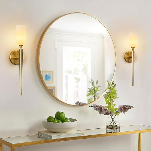 Natural Alabaster Wall Sconce Modern Gold Wall Sconces Set of Two Bathroom Sconce Wall Decor Antique Marble Sconces Wall Lighting for Bedroom Living Room Entryway Hallway Staircase