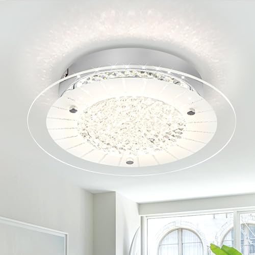 Crystal Ceiling Light Fixture Dimmable Modern Kitchen Light Fixtures LED 11" Crystal Flush Mount Ceiling Light Fixture for Bathroom Hallway Foyer Entrance Laundry Room Closet