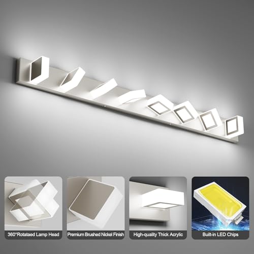 8 Light Brushed Nickel Bathroom Vanity Lights Metal Acrylic LED Modern Bathroom Wall Lighting Fixtures Over Mirror