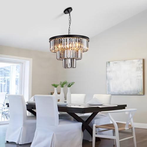 8 Light Black Crystal Chandelier 20'' Luxury Smoke Modern Dining Room Light Fixture 3