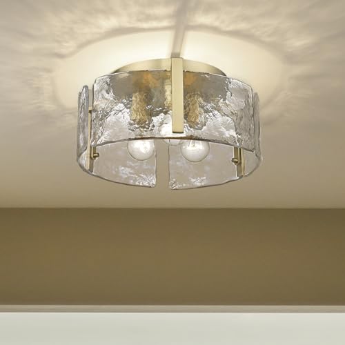 Aenon 3 Light Hammered Water Glass Metal Flush Mount in Bronze