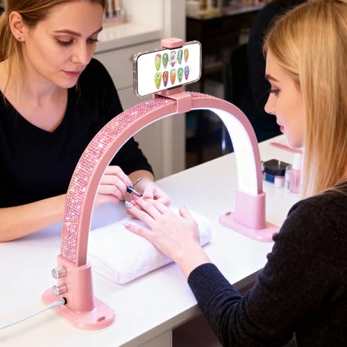 Half Moon Nail Lamp for Desk Portable Nail Desk Lamp with Phone Holder