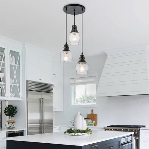 3 Light Seeded Glass Mini Pendant Lights Kitchen Island