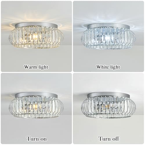 3 Light Flush Mount Ceiling Light Fixtures Modern Crystal Chandelier Chrome Chandelier for Hallway Bedroom Bathroom Foyer Entryway Laundry Room Kitchen