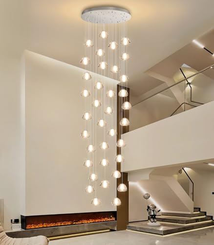 36 Light 216'' Long Large Crystal Chandeliers LED Chandeliers for High Ceiling Handing Light Fixture for Entrance Hallway Foyer Staircase Lobby Silver