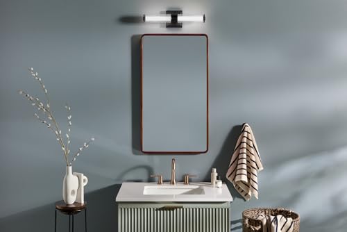 Laurene 18.5" LED Small Linear Bath Bar with Clear Fluted Glass in Black