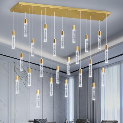 24 Lights Modern Crystal Chandeliers LED Pendant Light for Kitchen Island Dining Room Entrance Foyer Living Room 6000K Gold