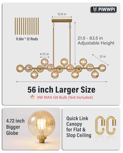 55" Long Brass Gold Chandeliers for Dining Room Kitchen Island