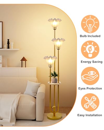 3 Flower Floor Lamp with Table Dimmable Gold Floral Floor Lamps (3 Count)