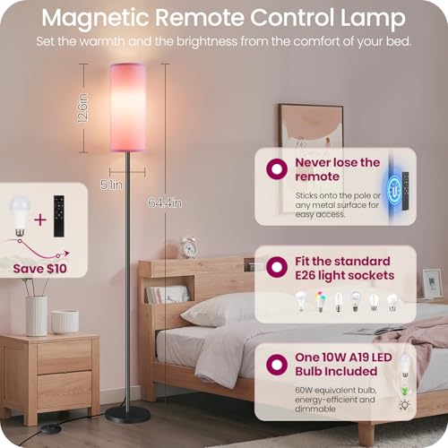 Dimmable Pink Floor Lamp for Living Room with Remote and Foot Switch