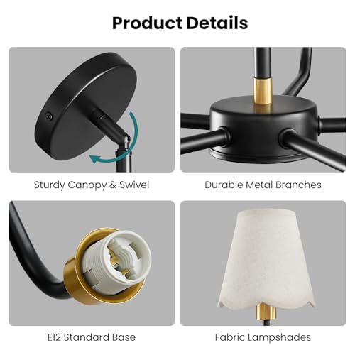 5 Light Black and Gold Chandelier Modern Farmhouse Dining Room Light Fixture Industrial Kitchen Chandelier Over Table Hanging Ceiling Light Fixture for Bedroom Entryway Foyer Hallway