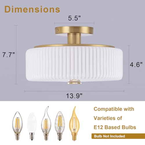 Mid Century Modern Gold Semi Flush Mount Ceiling Light