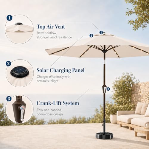 10FT Solar Patio Umbrella with Lights
