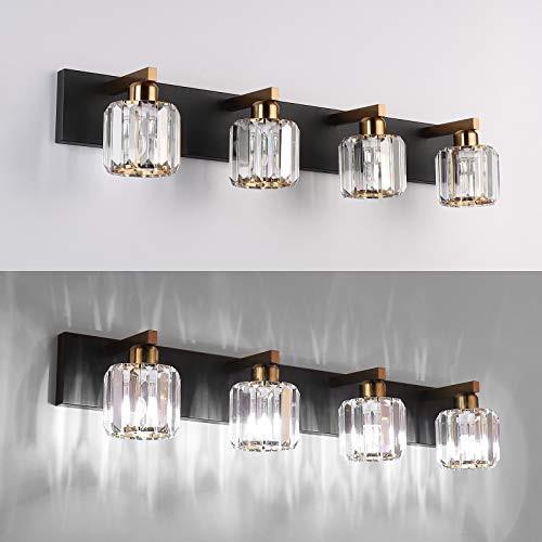 Crystal Bathroom Vanity Lighting Black Vanity Light Fixtures Modern Vanity Light for Bathroom 4 Lights