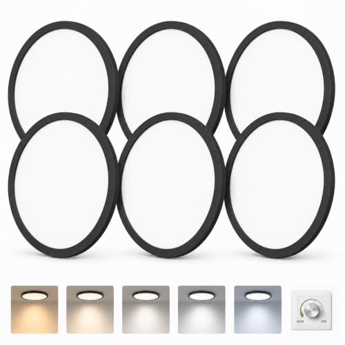 6 Pack Dimmable LED Flush Mount Ceiling Light Fixture (Black / 6 Packs)