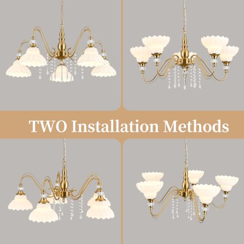 5 Light Vintage Chandelier in Brushed Gold Finish with Flower (5-Light / Gold and White)