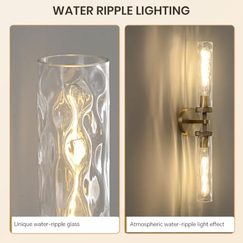 Bathroom Sconce 24in Brass Sconce with Water Ripple Glass