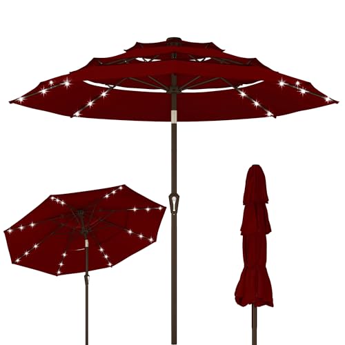 9ft 3 Tier Patio Umbrella with Solar Lights