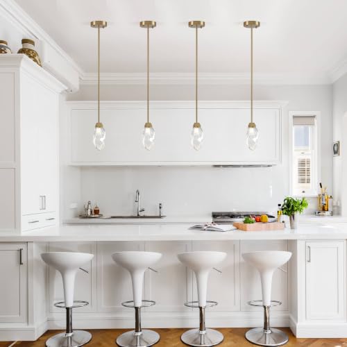 Modern 1 Light Brass Stem Rock Crystal Mini Pendant Lamp