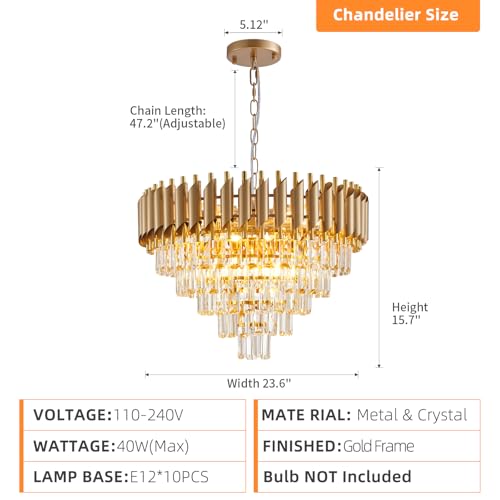 Gold Crystal Chandelier 24" Modern Living Room Chandeliers