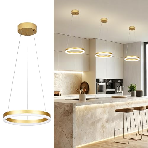 12" Gold Led Ring Chandelier Ring Modern Led Chandelier 3 Pack Modern Pendant Lights Led Pendant Lights Adjustable Height Light Contemporary Light Fixture for Kitchen Island Dining Room