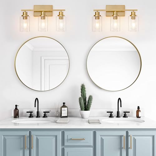 3 Light Bathroom Light Fixtures Brushed Brass Vanity Light Over Mirror Modern Farmhouse Wall Lighting Sconces Wall Lamp for Bathroom