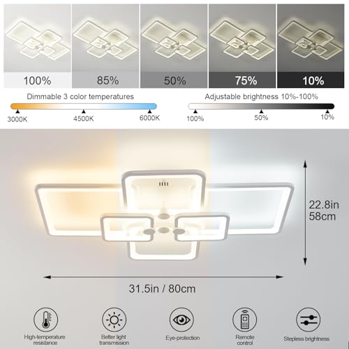 Dimmable White Modern Ceiling Lamp with Remote for for Living Room