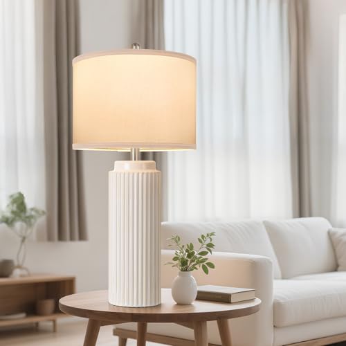 28" Cream Ceramic Table Lamps Set of 2 (2 Count)