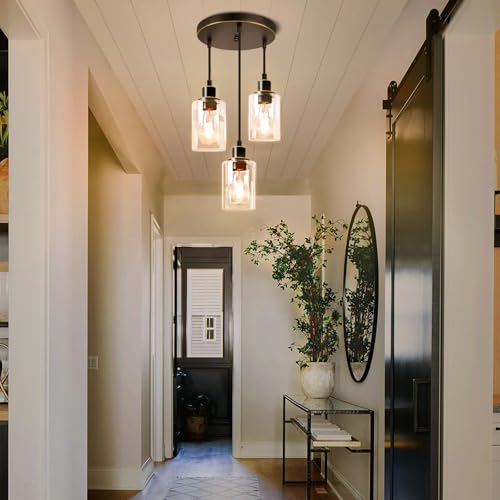 Industrial 3 Light Pendant Light Fixture Clear Glass