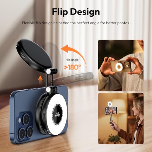 2-in-1 Magnetic Phone Tripod & Selfie Light Kit, MA30 Phone Stand with LM19 2500K-8500K LED Fill Light for MagSafe, Compatible with iPhone 17-12 Series for Photo/Vlog/Video/TikTok, Black