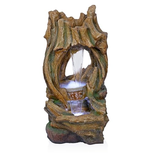 40" Tall Open Tree Trunk Floor Fountain with Cool White LED Lights
